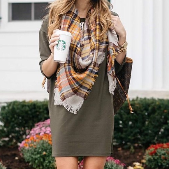 WILA Accessories - AMANDA🍂 classic plaid blanket scarf gray mustard